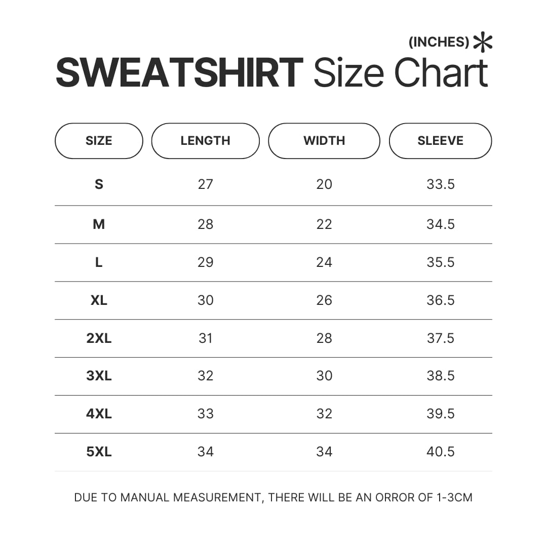 Sweatshirt Size Chart - Stalker Merch