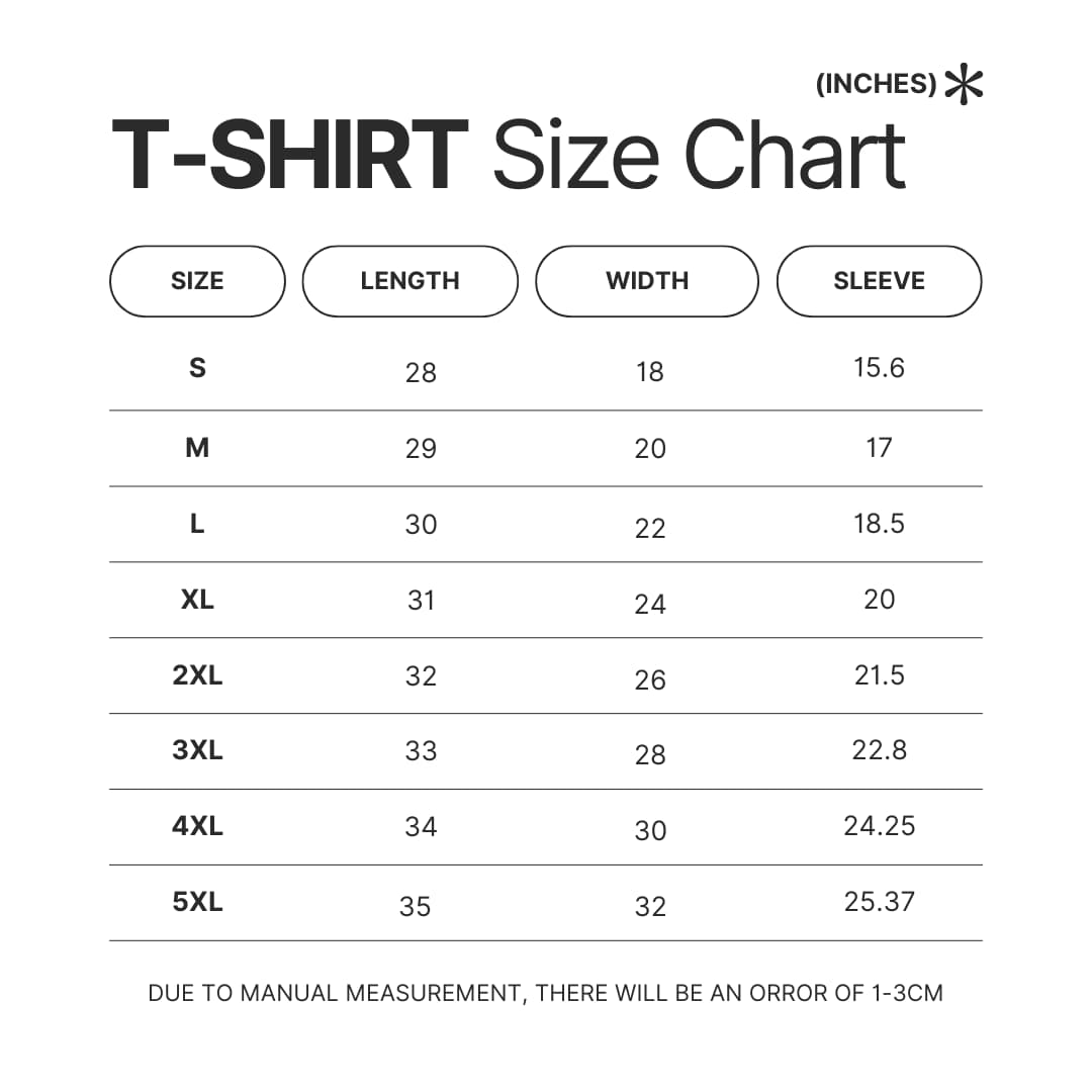 T shirt Size Chart - Stalker Merch